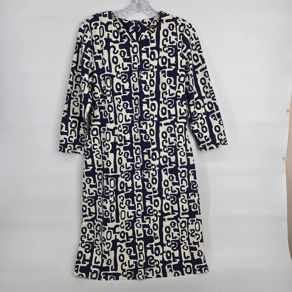 J. McLaughlin Shift Dress M Navy Cream Art-Inspired Geometric Catalina Cloth